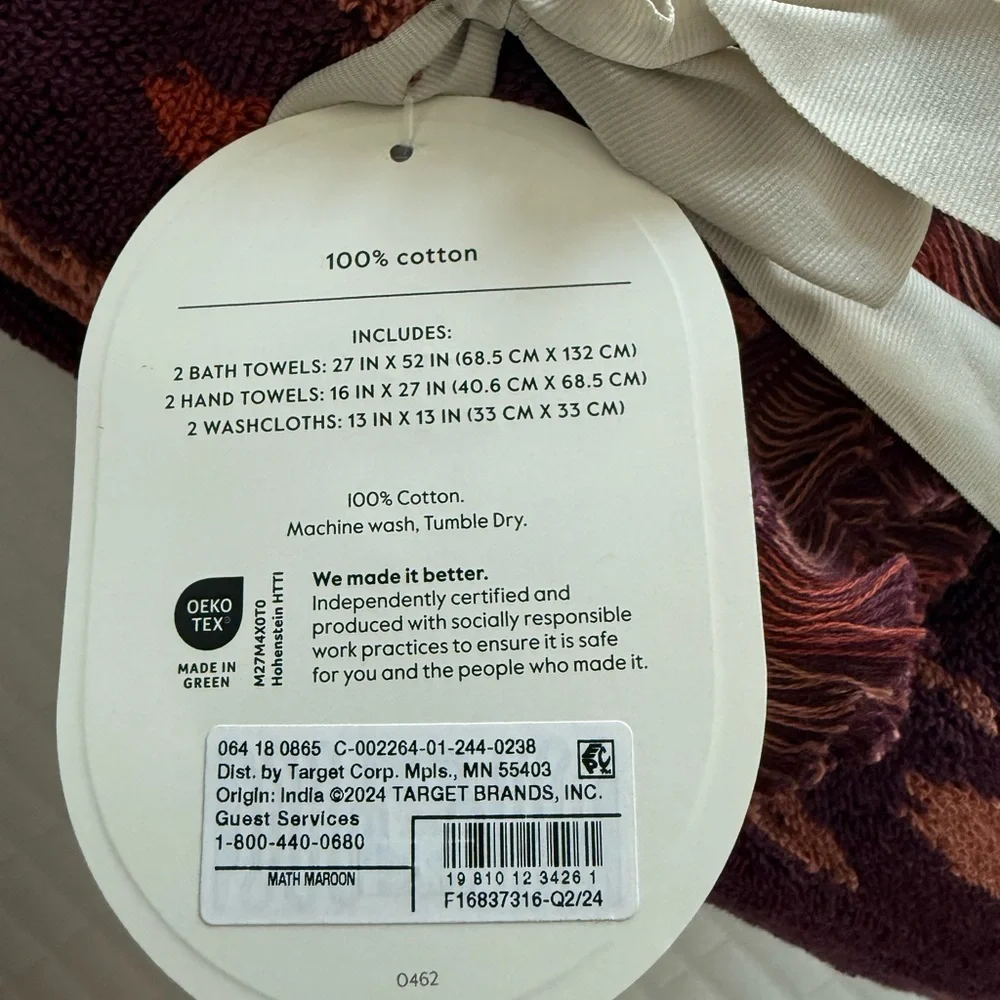 Nwt Threshold Burgundy Maroon towel set